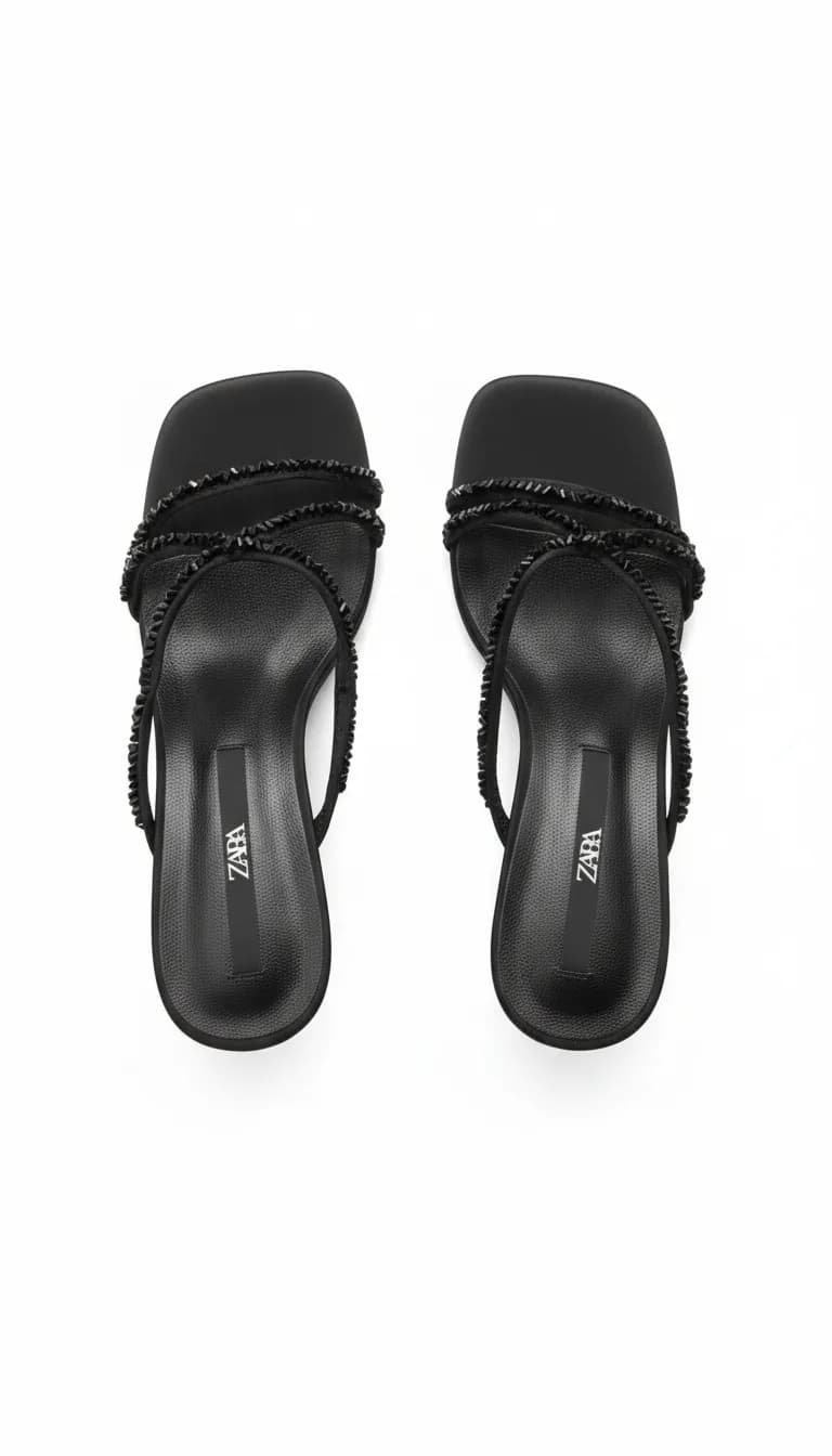 Sandales à talon noires ZARA avec brides perlées